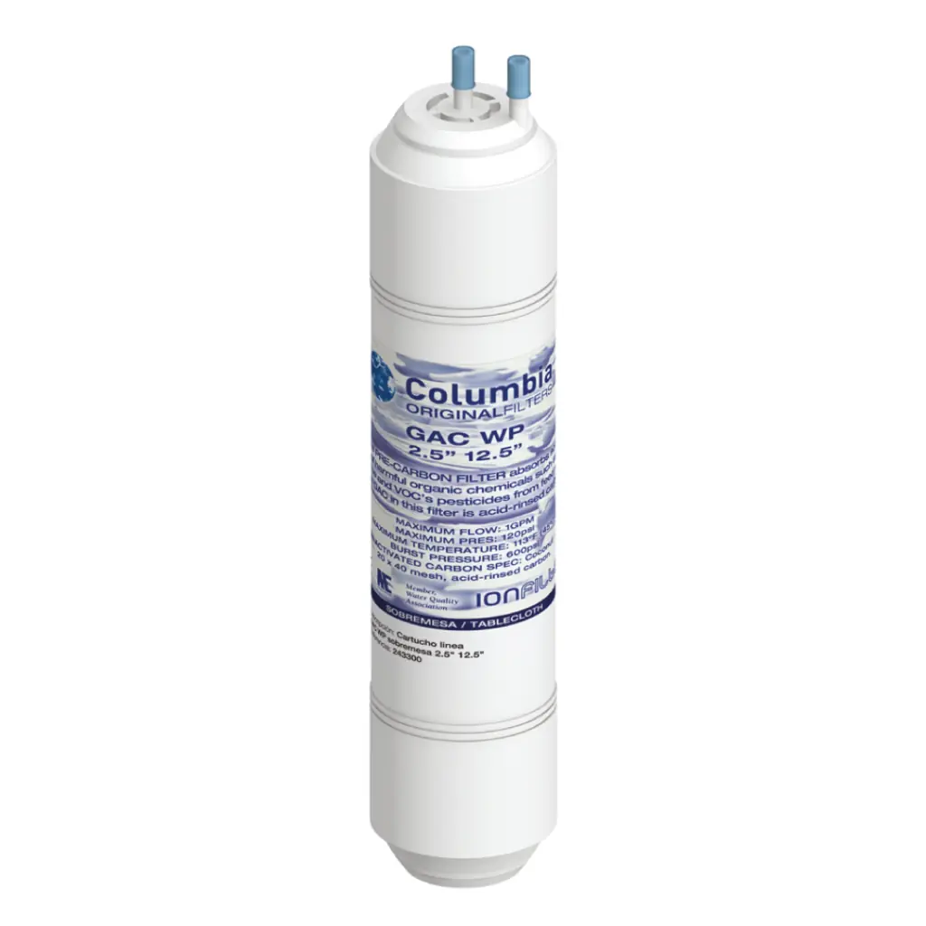 Columbia Ricambio Filtro in linea GAC carbone Attivo con codolo 1/4″ – 2,5″x11,5″ - filtro acqua Acquamark