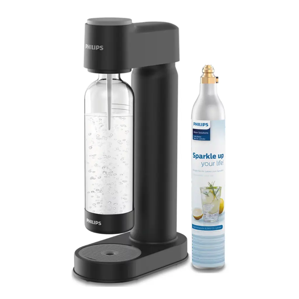 Philips Gasatore Acqua Kit Soda Maker Lite – Nero, con bottiglia e bombola da 425Gr - sistema acqua gasata Acquamark