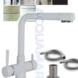 Acquamark 4007 Rubinetto di Prelievo 4 Vie per Depuratori Acciaio Inox 1/4″ Bianco - rubinetto per depuratore