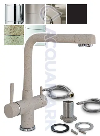Acquamark 4007 Rubinetto di Prelievo 4 Vie per Depuratori Acciaio Inox 1/4″ Granito Avena - rubinetto per depuratore